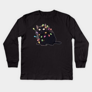 Christmas Cat in Christmas Lights Kids Long Sleeve T-Shirt